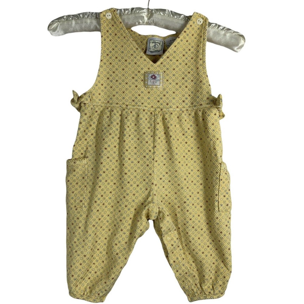 Girls LULLABY CLUB Romper Sz. 6-9 Month Yellow Floral Vintage Look With Snaps